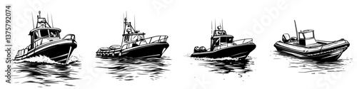 Various types of boats navigating through calm waters in a coastal setting during daylight hours