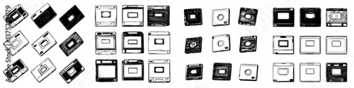 Collection of various film negatives arranged on a light background showcasing retro photography styles from different eras