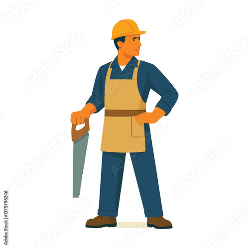 Vector illustration of male and female carpenters in workwear holding tools – ideal for construction, craftsmanship, and skilled trades themes