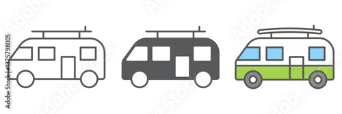 Surfer van icon collection, vehicle and beach, summer van vector icon set, vector graphics, editable stroke outline sign, eps 10