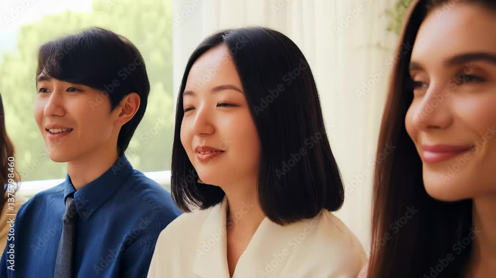 Smiling young adults sit together in a bright modern room filled with natural light and cozy decor
Smiling young adults sit together in a bright modern room filled with natural light and cozy decor