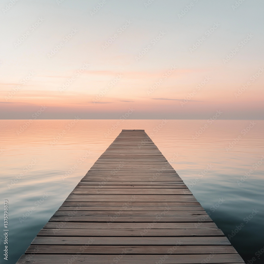 Fototapeta premium A peaceful wooden pier extending into a vast ocean