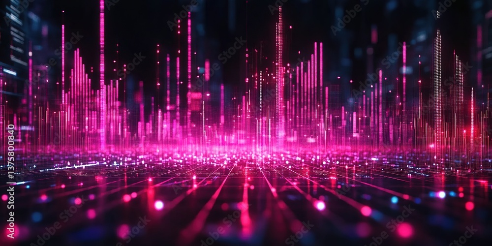 Vibrant digital landscape with glowing pink data visualizations at twilight Vibrant digital landscape with glowing pink data visualizations at twilight