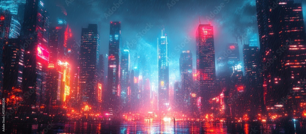 Obraz premium Neon Metropolis Skyline at Night