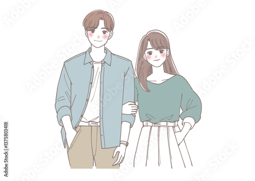 腕を組んでいるカップルのイラスト