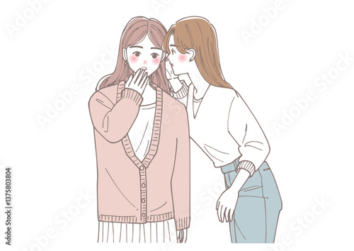 内緒話をしている女性たちのイラスト