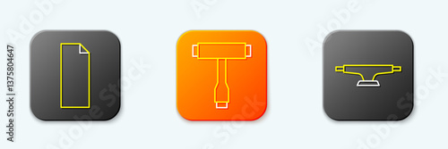Set line Grip tape on a skateboard, Skateboard T tool and wheel icon. Vector