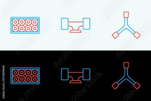 Set line Skateboard Y-tool, wheel and icon. Vector