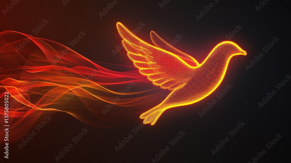 Fototapeta premium Neon glowing bird in flight with vibrant flame trails 