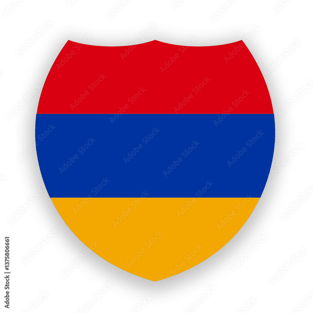 Fototapeta premium Armenia flag in the shape of a shield isolated on white. Illustration