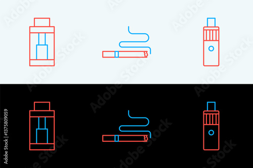 Set line Vape mod device, and Cigarette icon. Vector