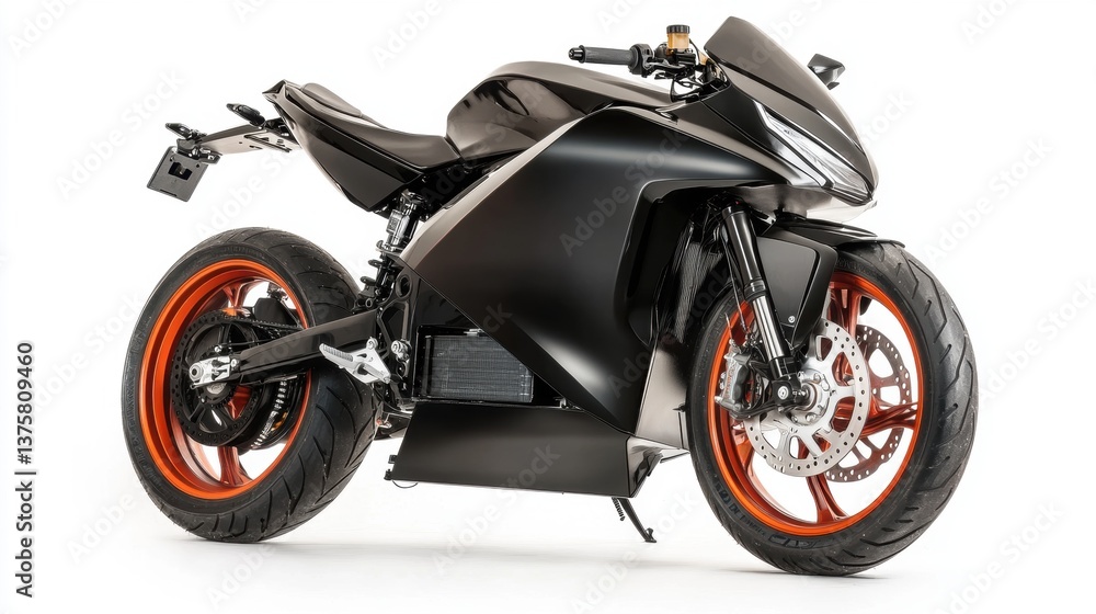 Obraz premium Sleek Black Motorcycle with Stylish Design and Orange Accents