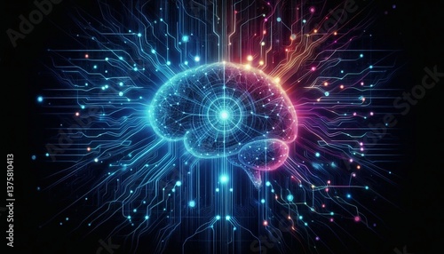 Wallpaper Mural Concept: "Illustration of the concept of artificial intelligence, neural network, futuristic style, neon colors, for technology and science publications." Torontodigital.ca