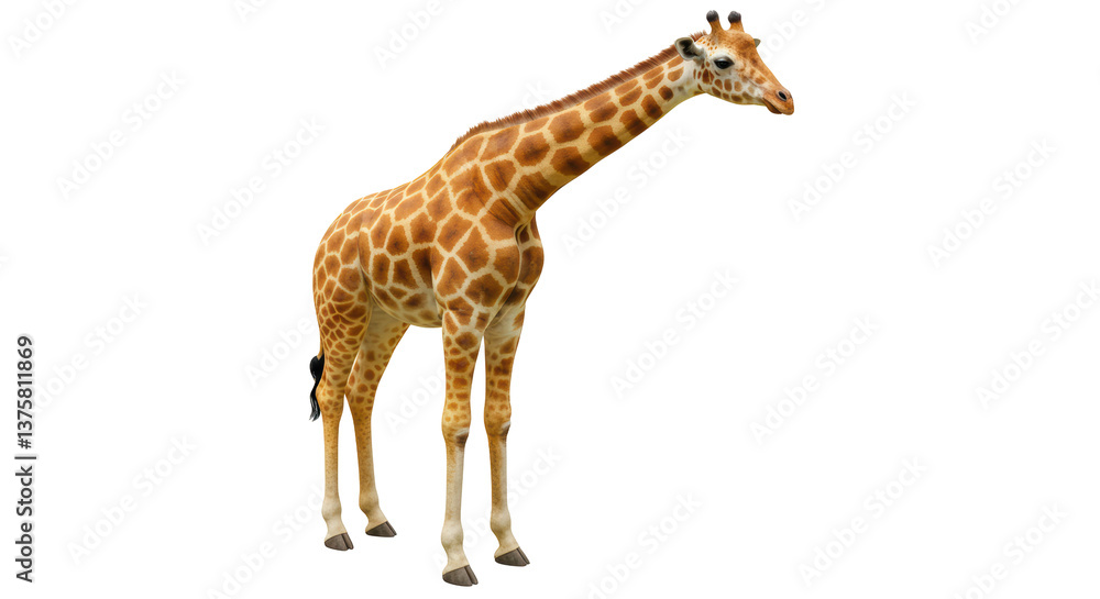 Fototapeta premium Isolated Tall Giraffe Standing Posing