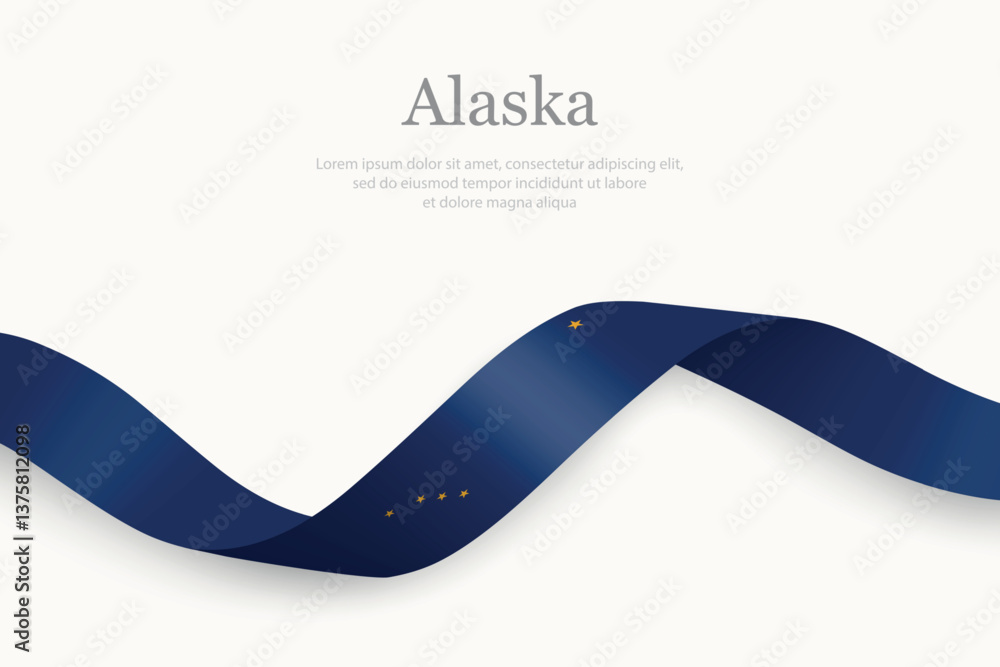 Alaska Flag on Waving Ribbon. State of United States