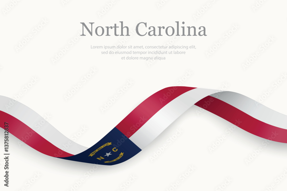 North Carolina Flag on Waving Ribbon. State of United States