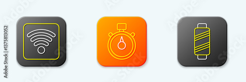 Set line Wi-Fi wireless internet network, Stopwatch and Sewing thread on spool icon. Vector