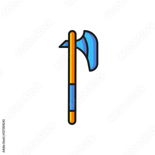 Color Medieval axe icon isolated on white background. Battle axe, executioner axe. Medieval weapon. Flat filled outline style with shadow. Vector