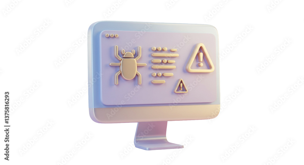 Isolated Computer Screen Displaying Bug and Warning Signs Isolated Computer Screen Displaying Bug and Warning Signs