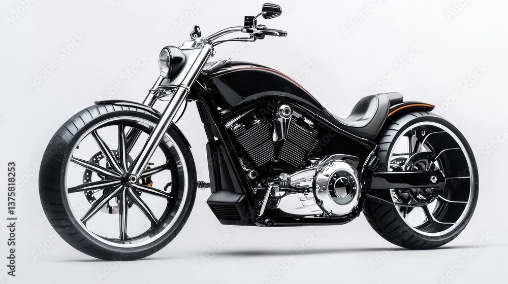 Sleek Custom Motorcycle with Polished Chrome and Bold Design Elements Sleek Custom Motorcycle with Polished Chrome and Bold Design Elements