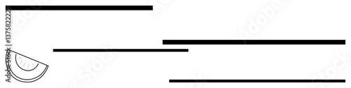 Black horizontal lines paired with a protractor for angles and accuracy visualization. Ideal for education, engineering, geometry, precision, measurement, design, planning concepts, flat simple