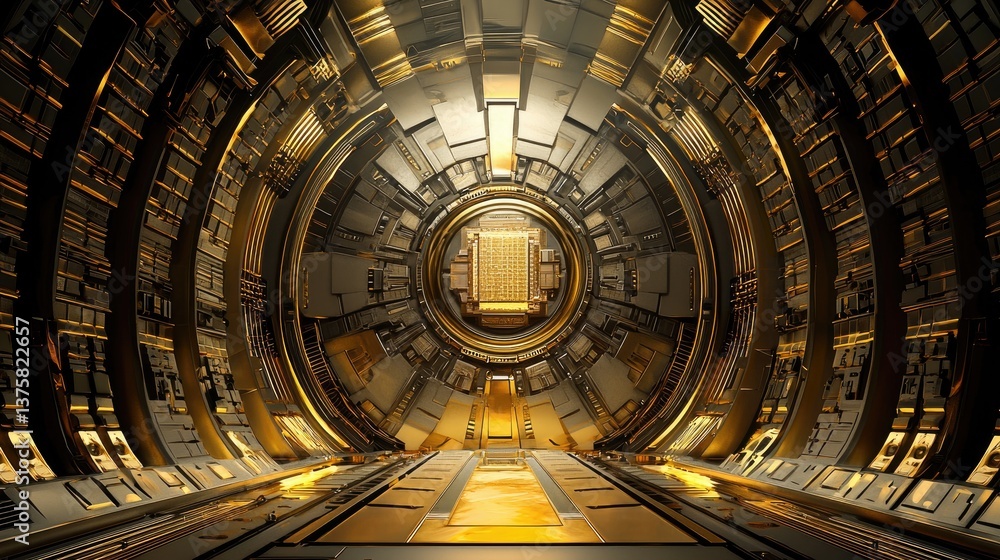 Fototapeta premium Advanced AI processor in the center of an illuminated futuristic motherboard