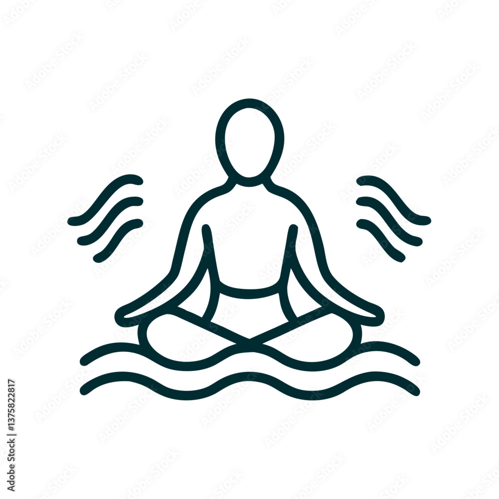 Meditating person in peaceful harmony against calming waves Meditating person in peaceful harmony against calming waves