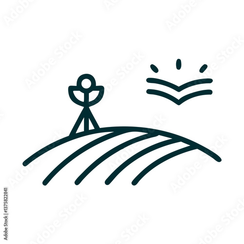 Agricultural worker standing on a field with sunlight in the background  