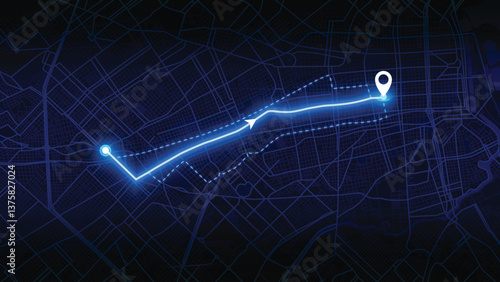neon GPS road map of Buenos Aires with the arrow that moving to the point of destination