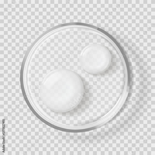 Glass petri dish with transparent water drops isolated realistic vector illustration. Concept laboratory tests and research