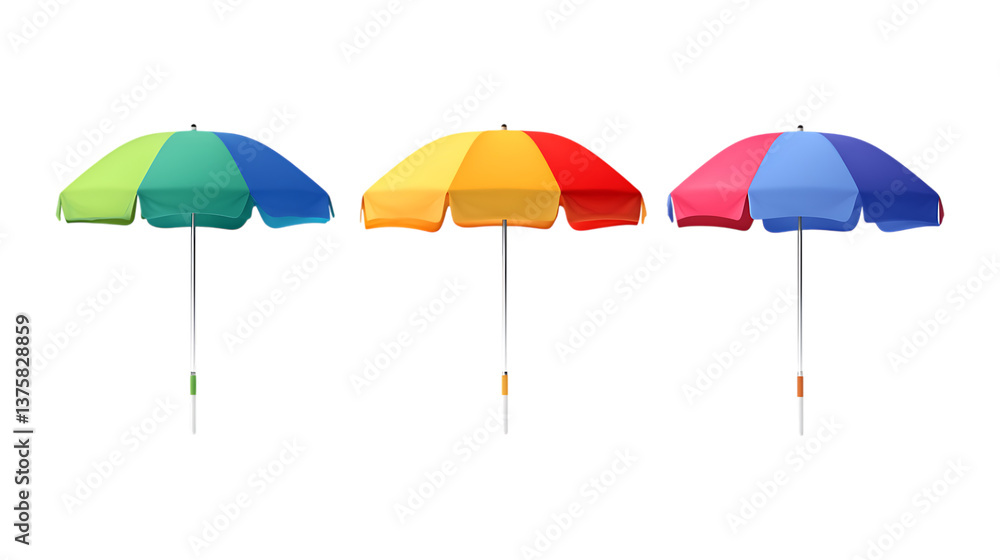 Beach Umbrella Set of Three Different Poses on Transparent Background for Summer Branding, Vacation Marketing, or Beach Decor Beach Umbrella Set of Three Different Poses on Transparent Background for Summer Branding, Vacation Marketing, or Beach Decor