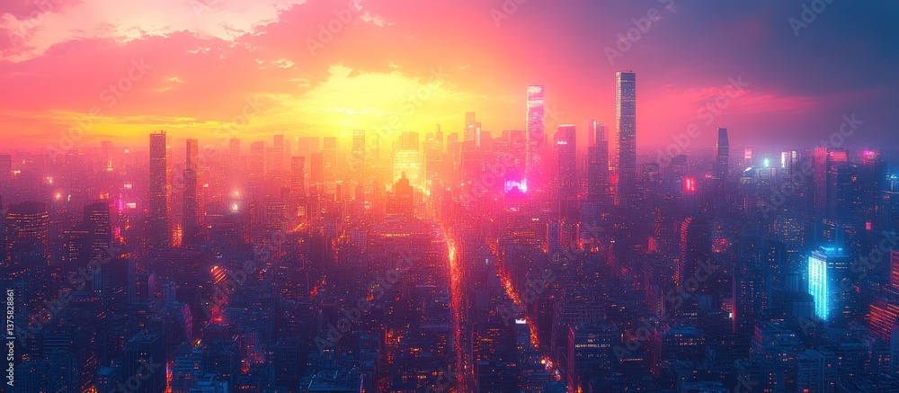 Futuristic City Sunrise Aerial Futuristic City Sunrise Aerial
