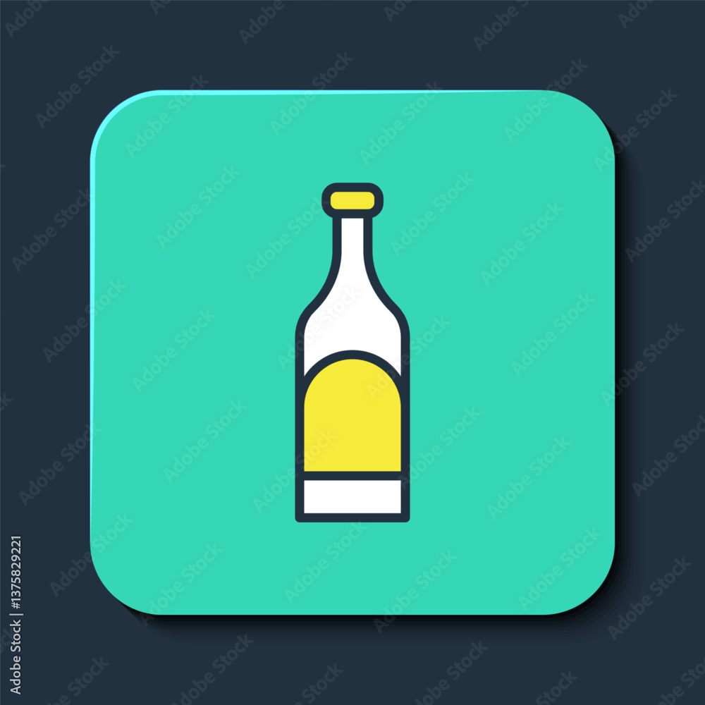 Filled outline Bottle of wine icon isolated on blue background. Turquoise square button. Vector Filled outline Bottle of wine icon isolated on blue background. Turquoise square button. Vector