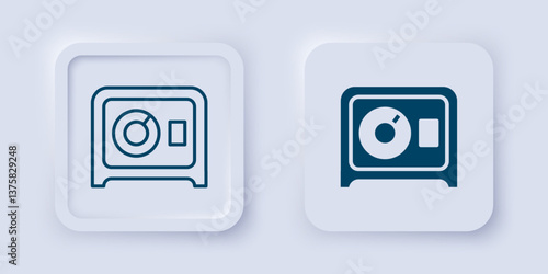 Filled and outline Safe icon isolated on grey background. The door safe a bank vault with a combination lock. Reliable Data Protection. Square button. Vector