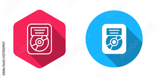 Filled and outline CD disk award in frame icon isolated with long shadow background. Modern ceremony. Best seller. Musical trophy. Vector