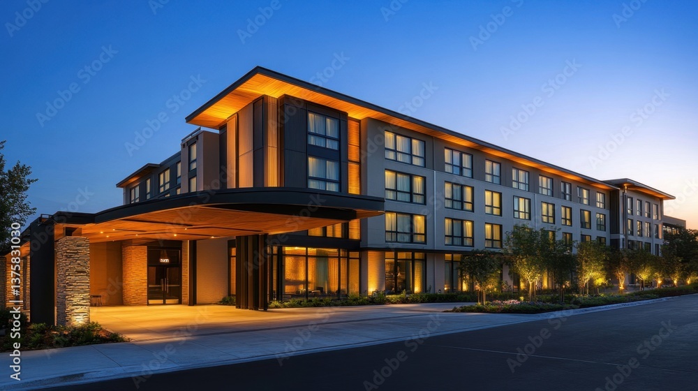 Modern boutique hotel exterior with sleek architectural lines. Modern boutique hotel exterior with sleek architectural lines.
