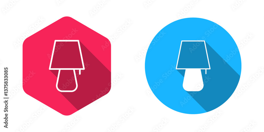 Filled and outline Table lamp icon isolated with long shadow background. Night light. Vector Filled and outline Table lamp icon isolated with long shadow background. Night light. Vector