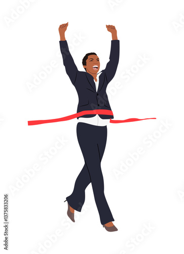 Black Business woman running to finish line vetor illustration isolated