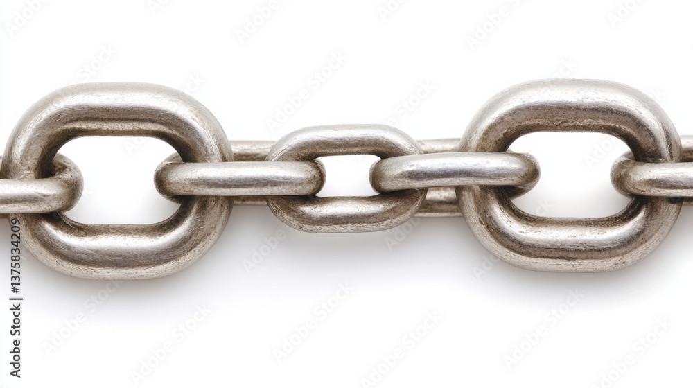 Close Up of Interlocking Silver Metal Chain Links Against White Background Close Up of Interlocking Silver Metal Chain Links Against White Background