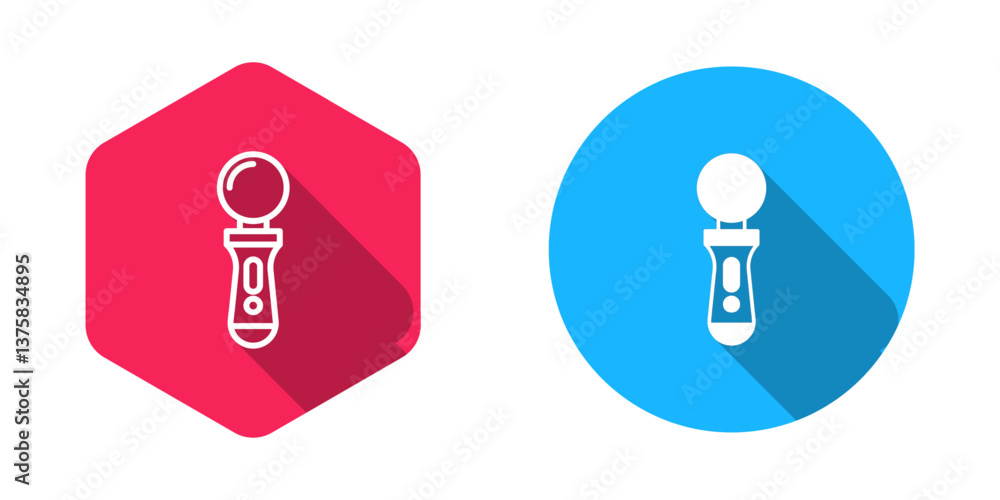 Filled and outline VR controller game icon isolated with long shadow background. Virtual reality experience, sensation of presence, position-tracking technology device. Vector Filled and outline VR controller game icon isolated with long shadow background. Virtual reality experience, sensation of presence, position-tracking technology device. Vector