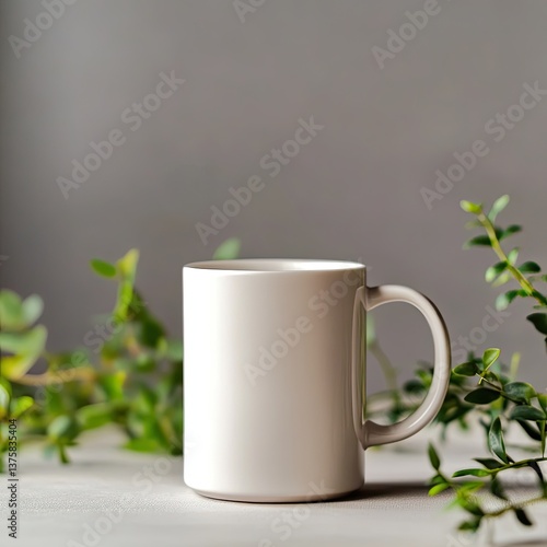 Wallpaper Mural Simple white mug,  surrounded by greenery Torontodigital.ca