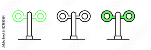 Set line Train traffic light icon isolated on white background. Traffic lights for the railway to regulate the movement of trains. Vector