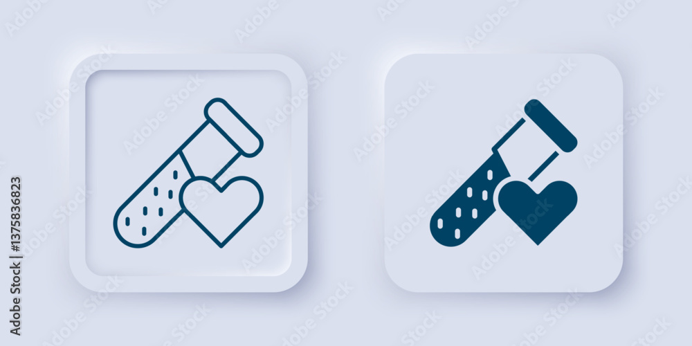 Filled and outline Test tube or flask with blood icon isolated on grey background. Laboratory, chemical, scientific glassware sign. Square button. Vector Filled and outline Test tube or flask with blood icon isolated on grey background. Laboratory, chemical, scientific glassware sign. Square button. Vector