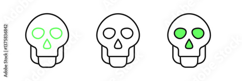 Set line Skull icon isolated on white background. Happy Halloween party. Vector