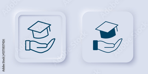 Filled and outline Education grant icon isolated on grey background. Tuition fee, financial education, budget fund, scholarship program, graduation hat. Square button. Vector