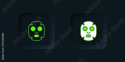 Green Facial cosmetic mask icon isolated on black background. Cosmetology, medicine and health care. Black square button. Vector