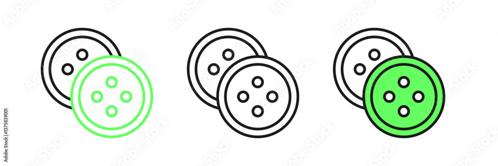 Set line Sewing button for clothes icon isolated on white background. Clothing button. Vector Set line Sewing button for clothes icon isolated on white background. Clothing button. Vector