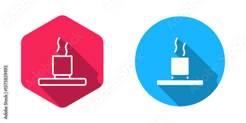 Filled and outline Cup of tea icon isolated with long shadow background. Vector