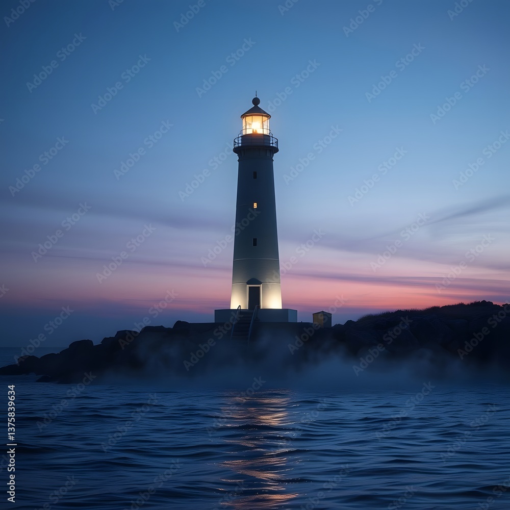 Twilight Lighthouse at Rocky Coastline Twilight Lighthouse at Rocky Coastline