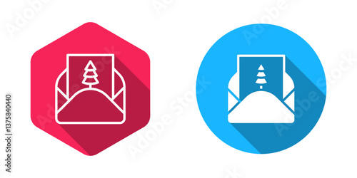 Filled and outline Envelope with christmas party invitation card icon isolated with long shadow background. Merry Christmas and Happy New Year. Vector